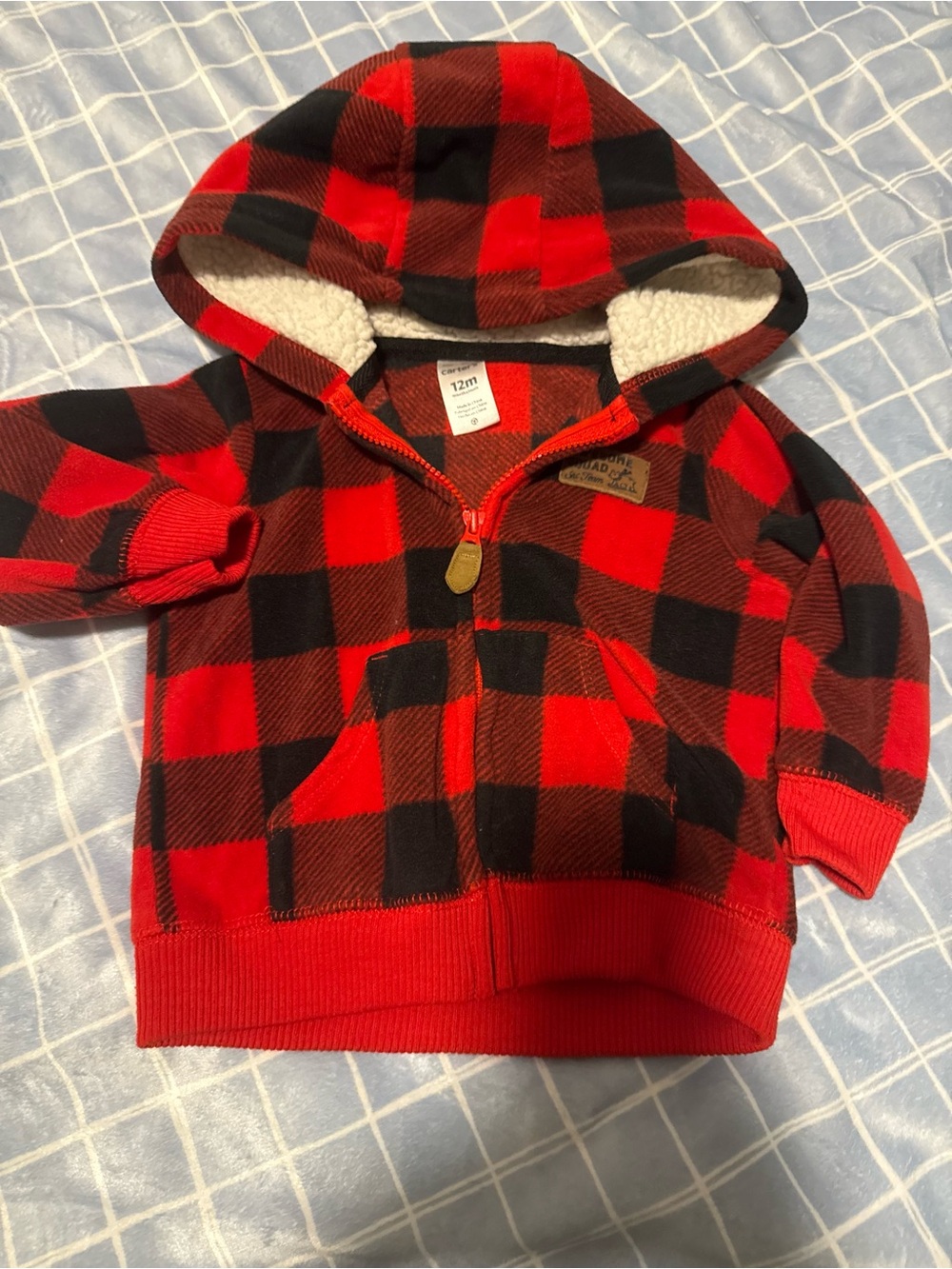 Carter's Red and Black Buffalo Plaid Hooded Zip Jacket